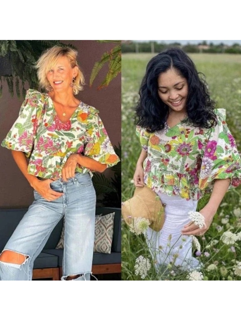 Love the Label Mitzi Floral Puff Sleeve Peplum Top Small